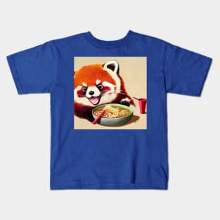 Kawaii Red Panda Eating Ramen Kids T-Shirt